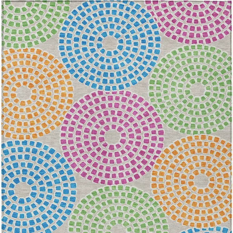 5' X 8' Purple Green And Aqua Geometric Washable Indoor Outdoor Area Rug