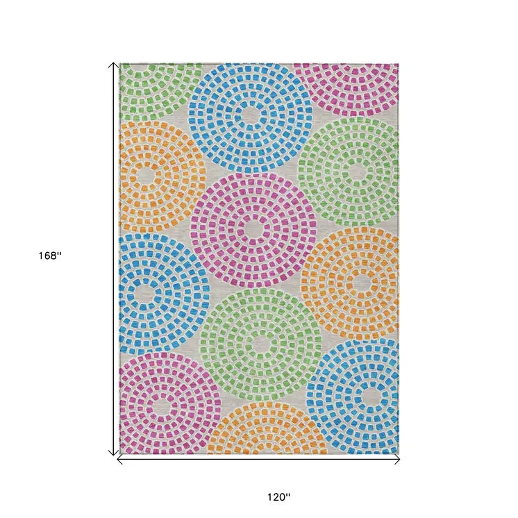 10' X 14' Purple Green And Aqua Geometric Washable Indoor Outdoor Area Rug
