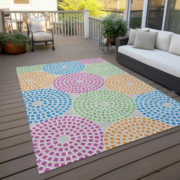 10' X 14' Purple Green And Aqua Geometric Washable Indoor Outdoor Area Rug