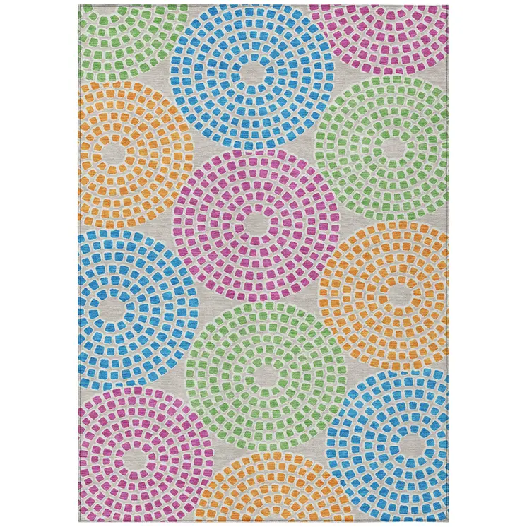 10' X 14' Purple Green And Aqua Geometric Washable Indoor Outdoor Area Rug