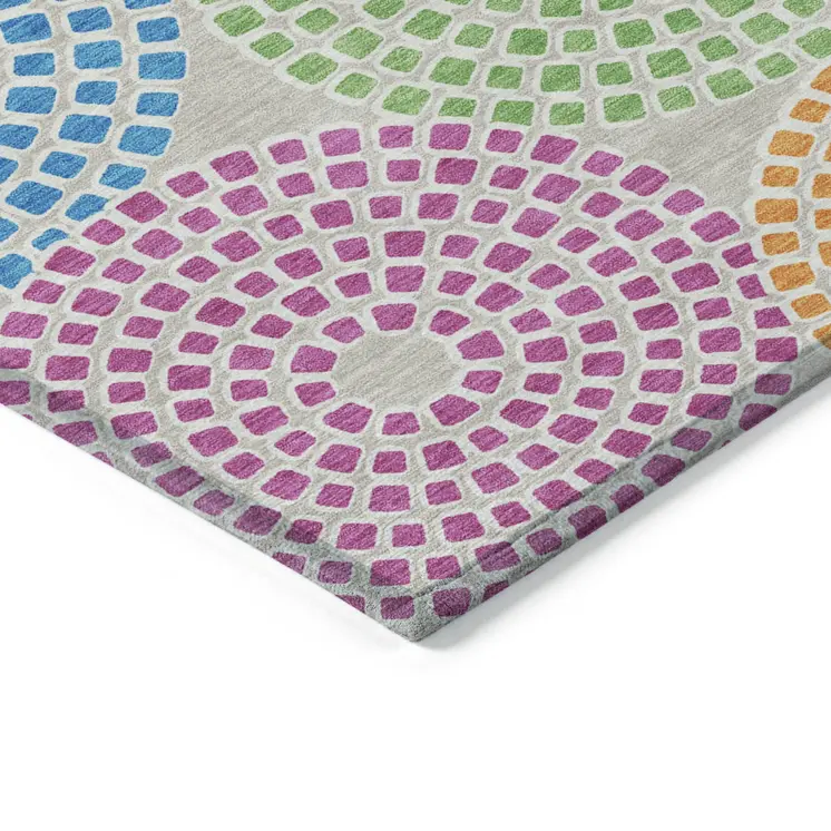 10' X 14' Purple Green And Aqua Geometric Washable Indoor Outdoor Area Rug