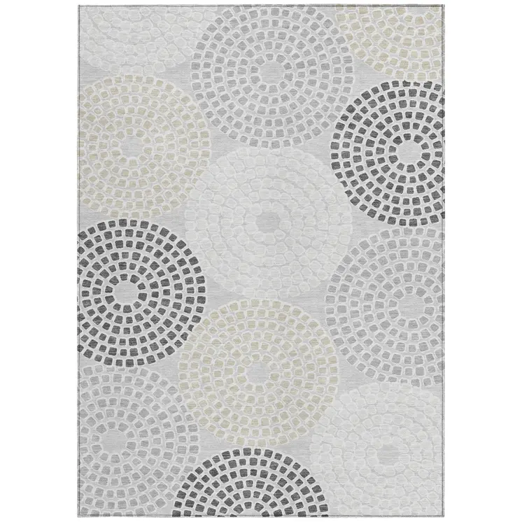9' X 12' Gray And Taupe Geometric Washable Indoor Outdoor Area Rug