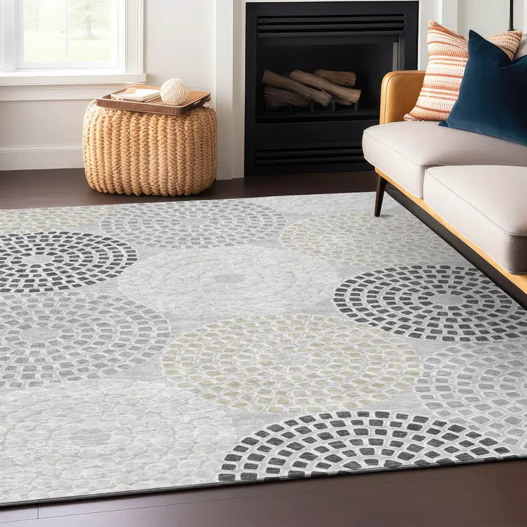 9' X 12' Gray And Taupe Geometric Washable Indoor Outdoor Area Rug