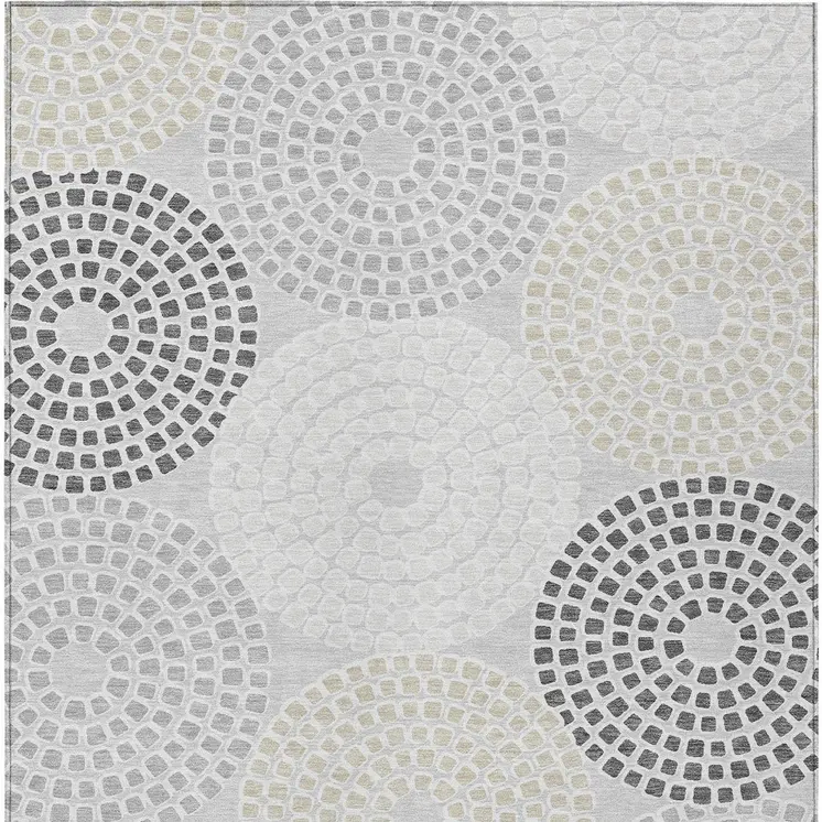 10' X 14' Gray And Taupe Geometric Washable Indoor Outdoor Area Rug
