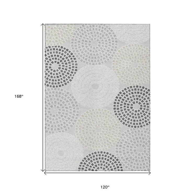 10' X 14' Gray And Taupe Geometric Washable Indoor Outdoor Area Rug