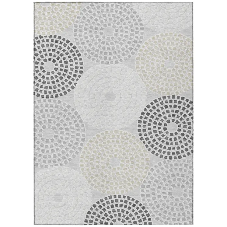 10' X 14' Gray And Taupe Geometric Washable Indoor Outdoor Area Rug