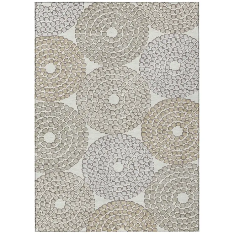 3' X 5' Ivory Brown And Gray Geometric Washable Indoor Outdoor Area Rug