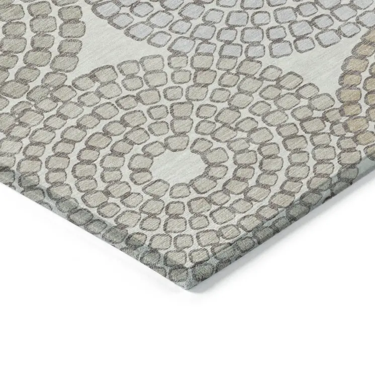 9' X 12' Ivory Brown And Gray Geometric Washable Indoor Outdoor Area Rug