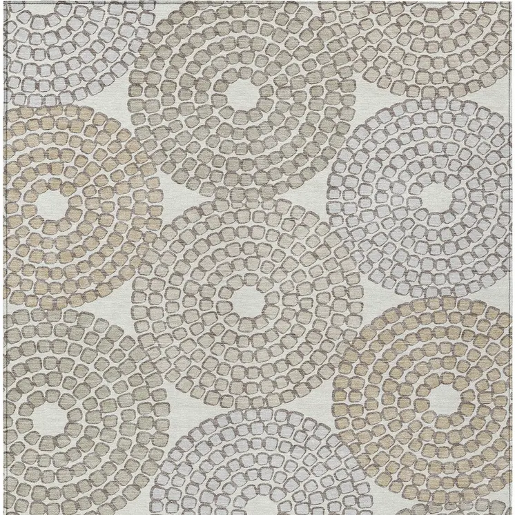 9' X 12' Ivory Brown And Gray Geometric Washable Indoor Outdoor Area Rug