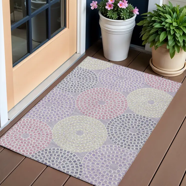 3' X 5' Lavender Purple And Gray Geometric Washable Indoor Outdoor Area Rug