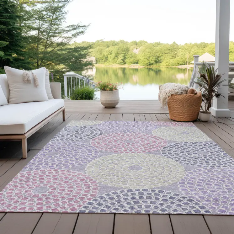 3' X 5' Lavender Purple And Gray Geometric Washable Indoor Outdoor Area Rug