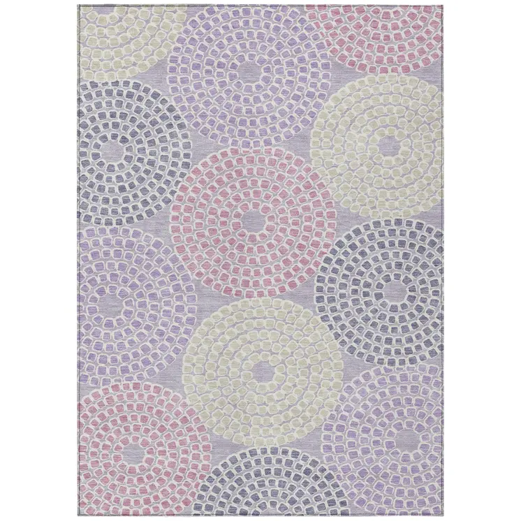 3' X 5' Lavender Purple And Gray Geometric Washable Indoor Outdoor Area Rug