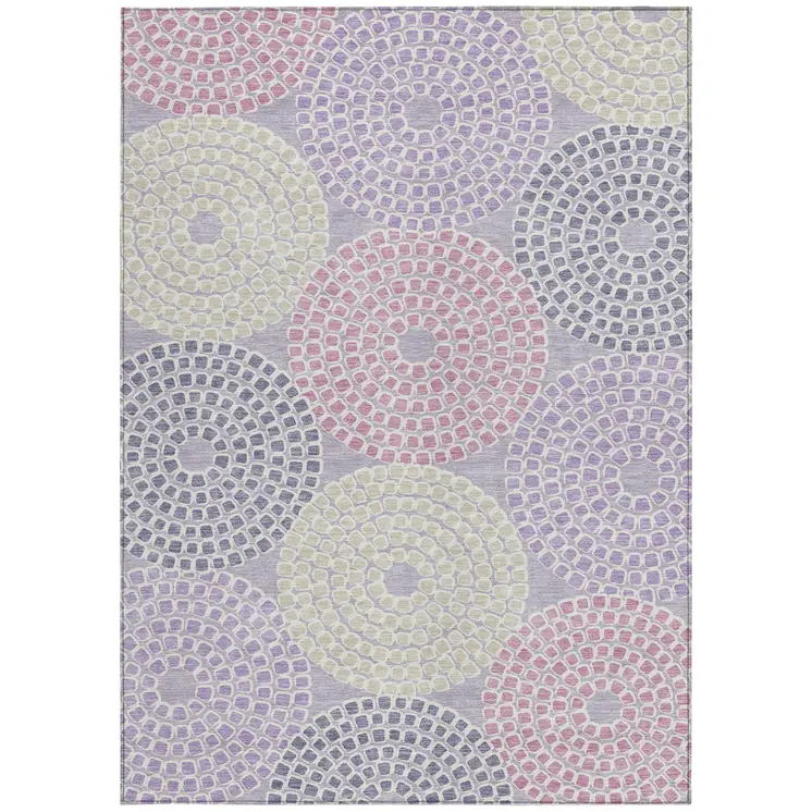 5' X 8' Lavender Purple And Gray Geometric Washable Indoor Outdoor Area Rug