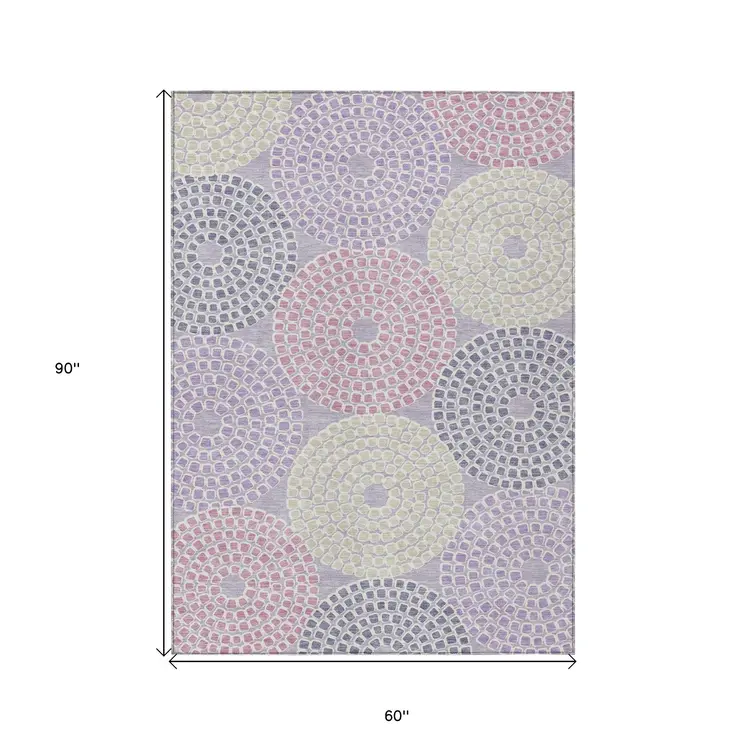 5' X 8' Lavender Purple And Gray Geometric Washable Indoor Outdoor Area Rug