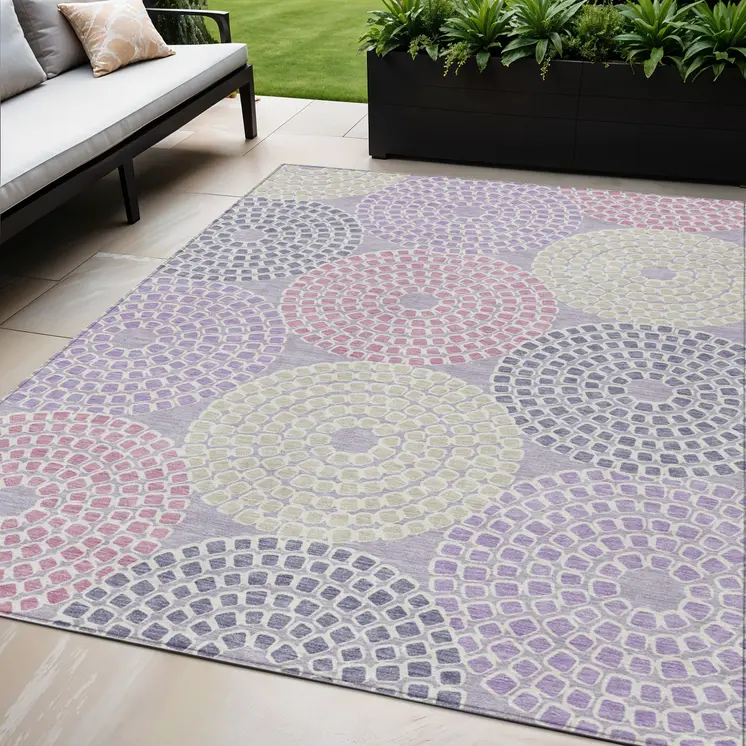 5' X 8' Lavender Purple And Gray Geometric Washable Indoor Outdoor Area Rug