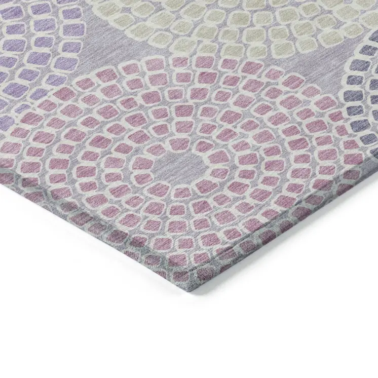 5' X 8' Lavender Purple And Gray Geometric Washable Indoor Outdoor Area Rug