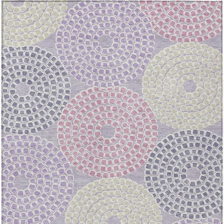 8' X 10' Lavender Purple And Gray Geometric Washable Indoor Outdoor Area Rug