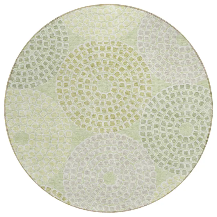 8' Mint Green And Light Purple Round Geometric Washable Indoor Outdoor Area Rug