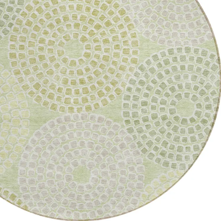 8' Mint Green And Light Purple Round Geometric Washable Indoor Outdoor Area Rug