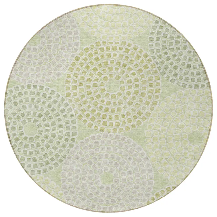 8' Mint Green And Light Purple Round Geometric Washable Indoor Outdoor Area Rug