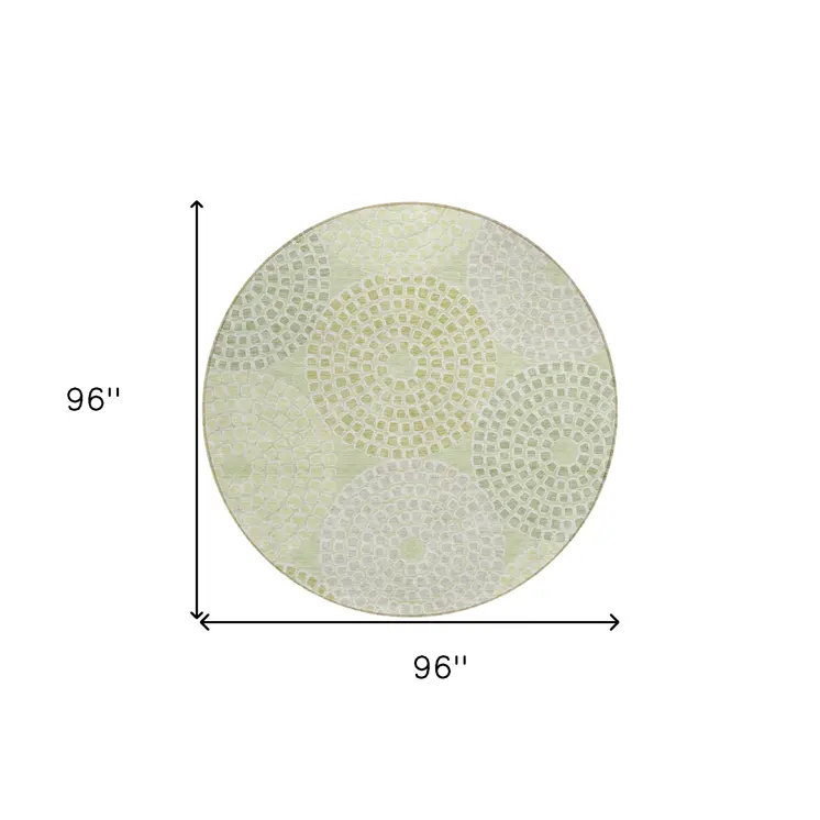 8' Mint Green And Light Purple Round Geometric Washable Indoor Outdoor Area Rug