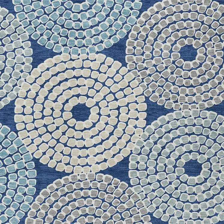 5' X 8' Navy Blue Gray And Aqua Geometric Washable Indoor Outdoor Area Rug