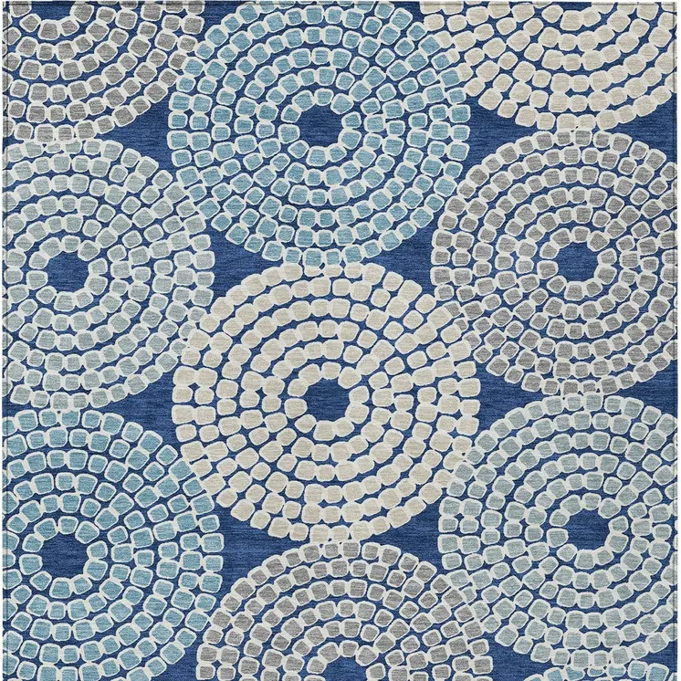 8' X 10' Navy Blue Gray And Aqua Geometric Washable Indoor Outdoor Area Rug