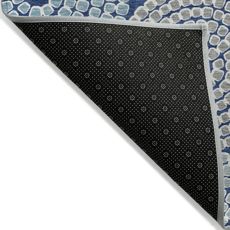8' X 10' Navy Blue Gray And Aqua Geometric Washable Indoor Outdoor Area Rug