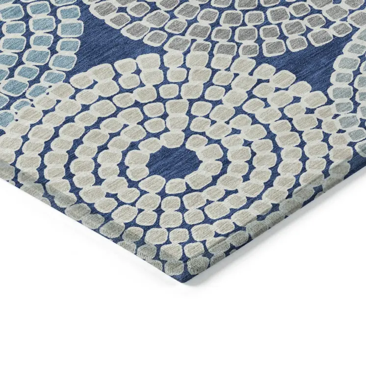 8' X 10' Navy Blue Gray And Aqua Geometric Washable Indoor Outdoor Area Rug