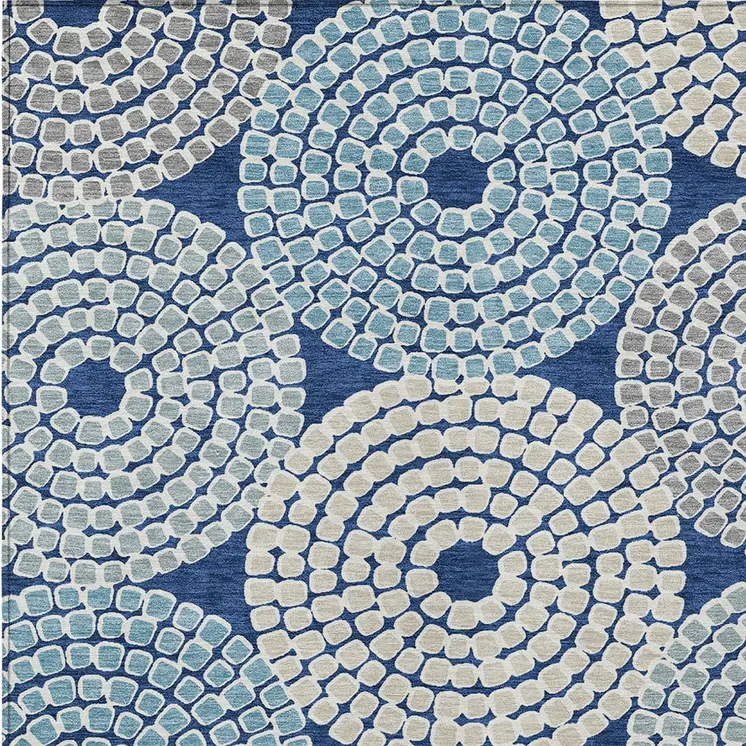 8' X 10' Navy Blue Gray And Aqua Geometric Washable Indoor Outdoor Area Rug