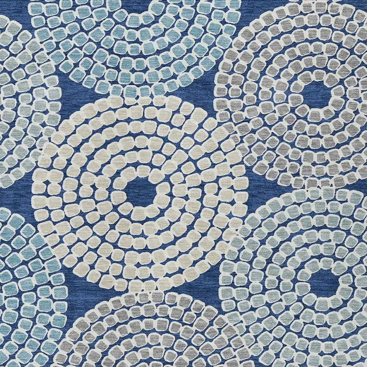 9' X 12' Navy Blue Gray And Aqua Geometric Washable Indoor Outdoor Area Rug