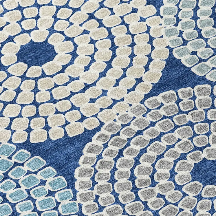 10' X 14' Navy Blue Gray And Aqua Geometric Washable Indoor Outdoor Area Rug