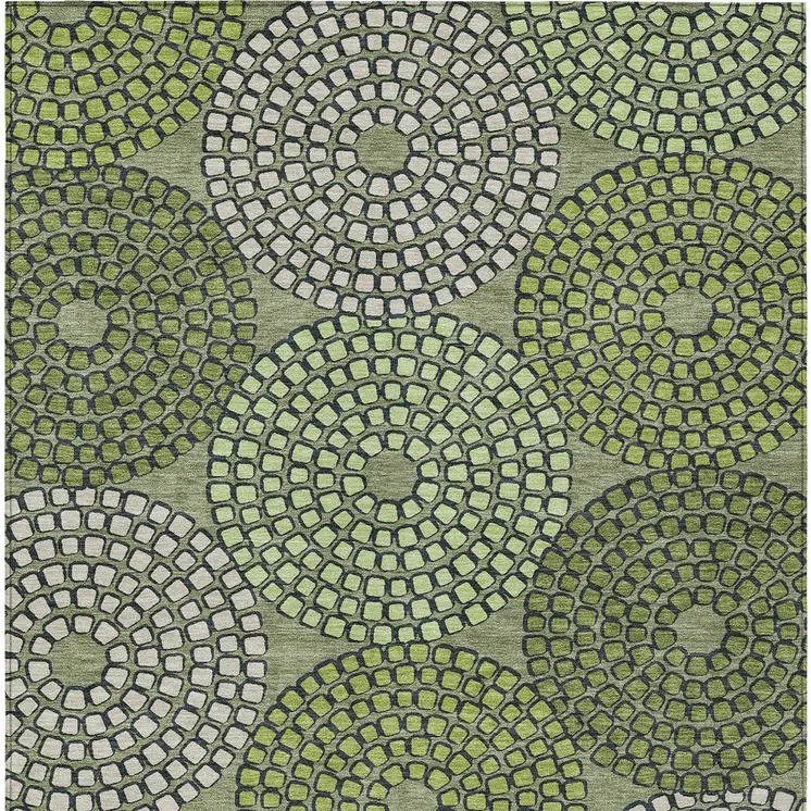 3' X 5' Olive Green And Beige Geometric Washable Indoor Outdoor Area Rug