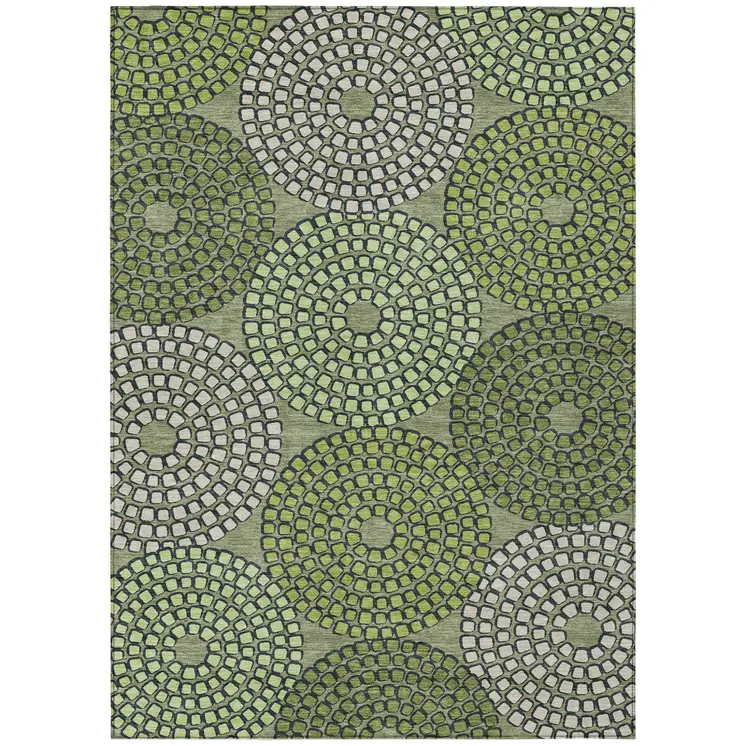 3' X 5' Olive Green And Beige Geometric Washable Indoor Outdoor Area Rug