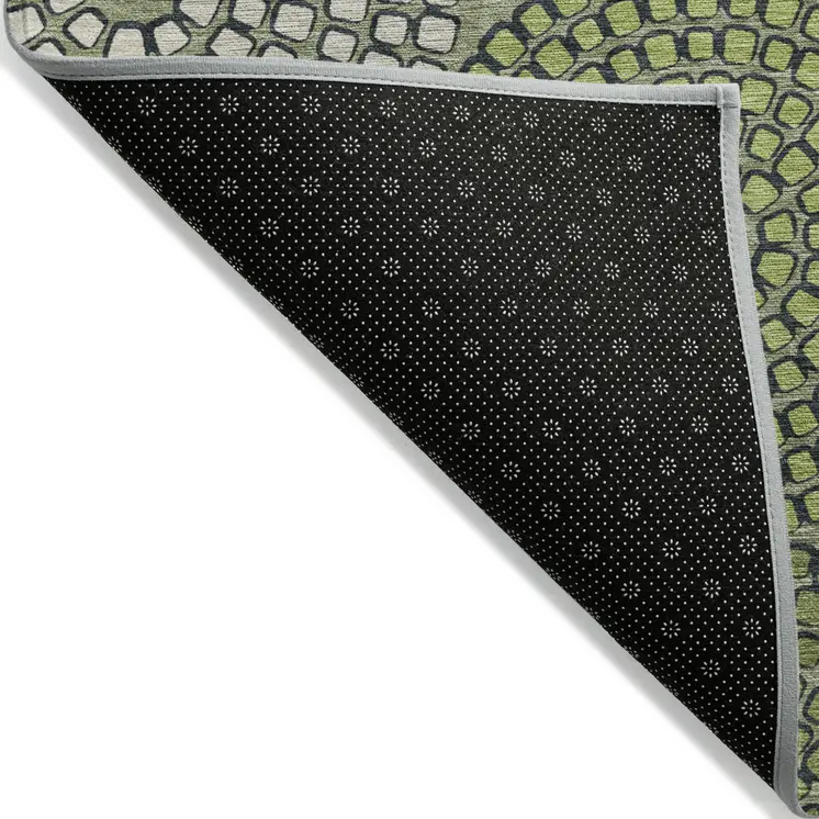 3' X 5' Olive Green And Beige Geometric Washable Indoor Outdoor Area Rug
