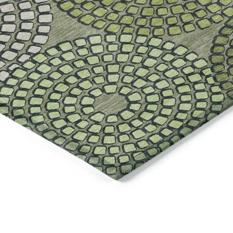 3' X 5' Olive Green And Beige Geometric Washable Indoor Outdoor Area Rug