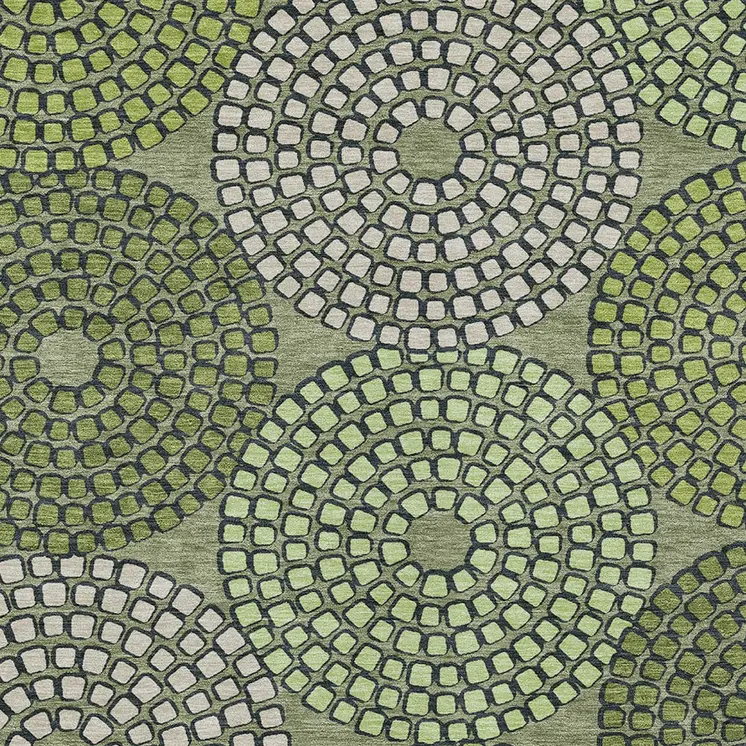 3' X 5' Olive Green And Beige Geometric Washable Indoor Outdoor Area Rug