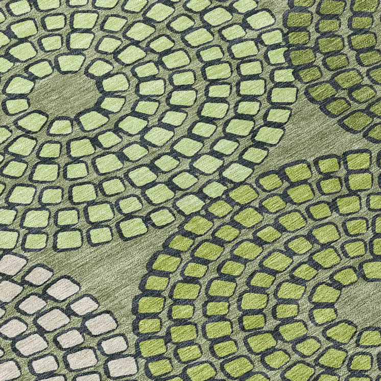 3' X 5' Olive Green And Beige Geometric Washable Indoor Outdoor Area Rug