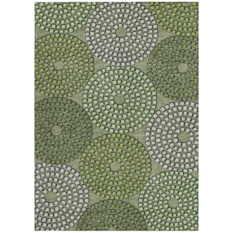 8' X 10' Olive Green And Beige Geometric Washable Indoor Outdoor Area Rug