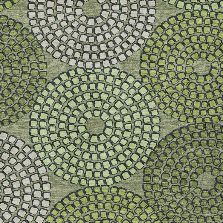 8' X 10' Olive Green And Beige Geometric Washable Indoor Outdoor Area Rug