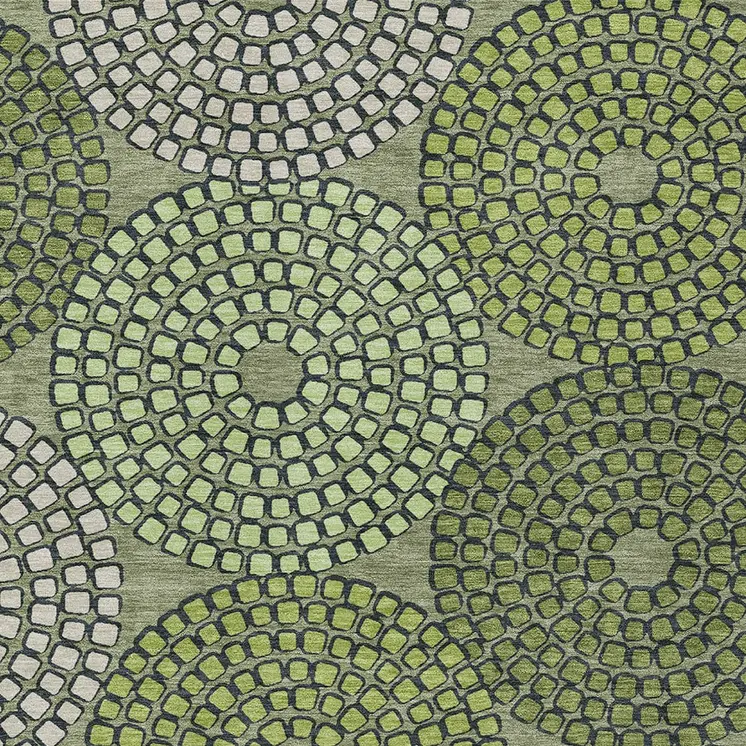10' X 14' Olive Green And Beige Geometric Washable Indoor Outdoor Area Rug