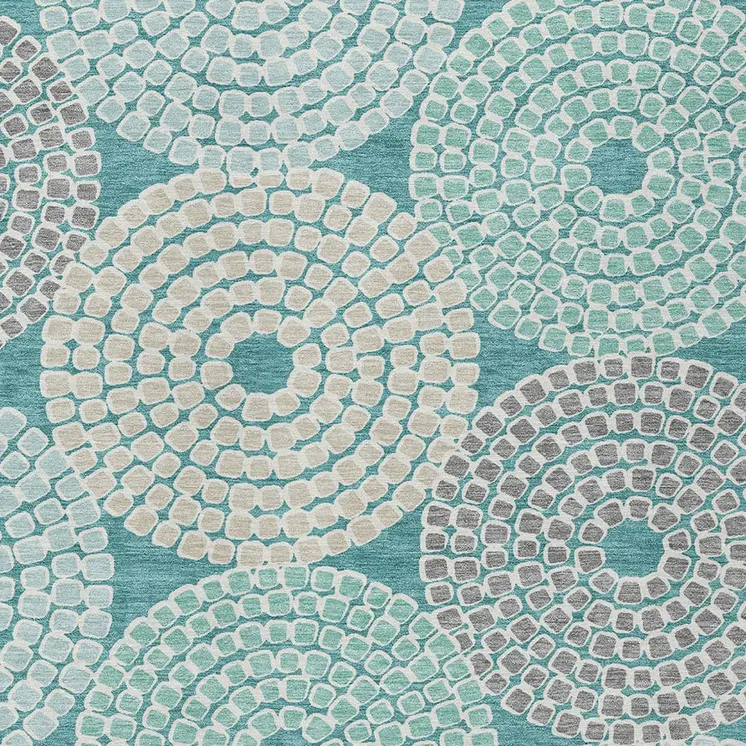 3' X 5' Teal Blue Beige And Gray Geometric Washable Indoor Outdoor Area Rug
