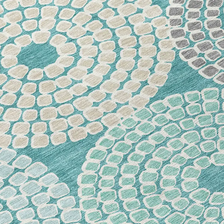 3' X 5' Teal Blue Beige And Gray Geometric Washable Indoor Outdoor Area Rug