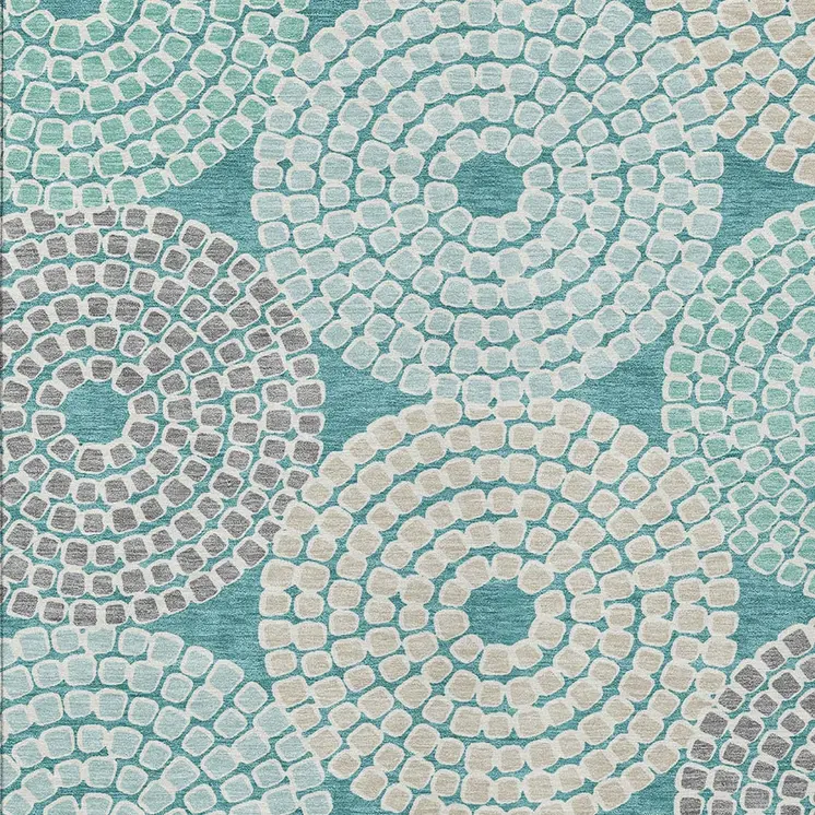 8' X 10' Teal Blue Beige And Gray Geometric Washable Indoor Outdoor Area Rug