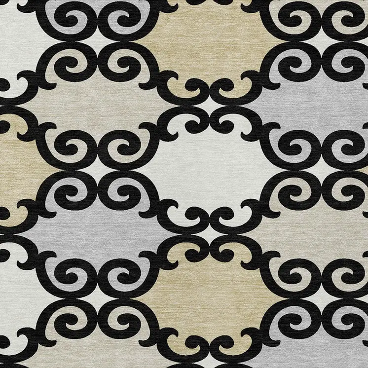 3' X 5' Black Gray And Ivory Trellis Washable Indoor Outdoor Area Rug