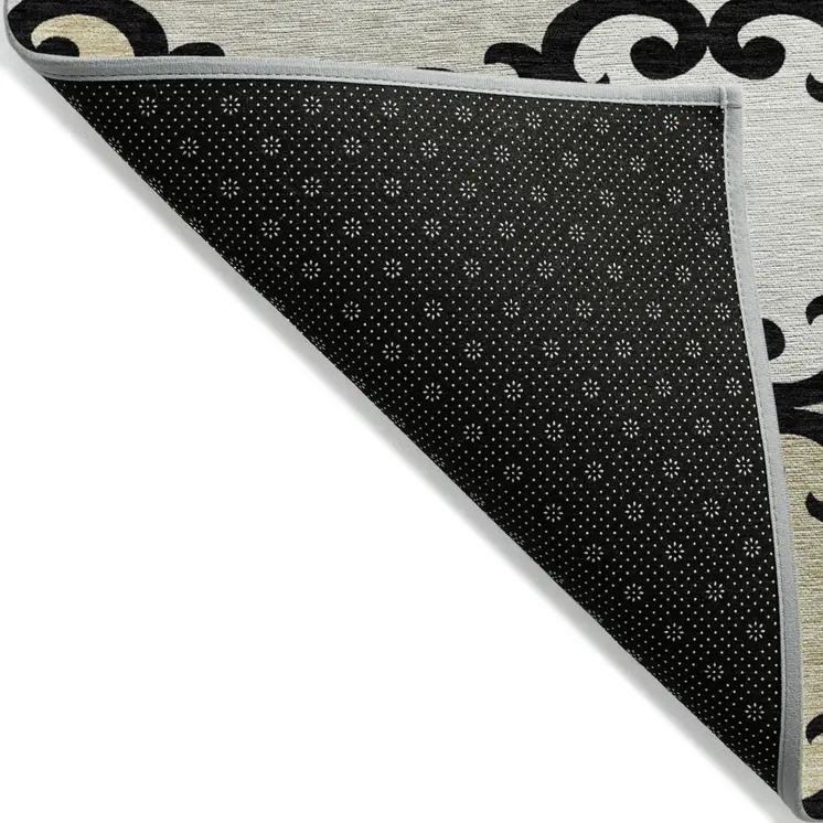 5' X 8' Black Gray And Ivory Trellis Washable Indoor Outdoor Area Rug