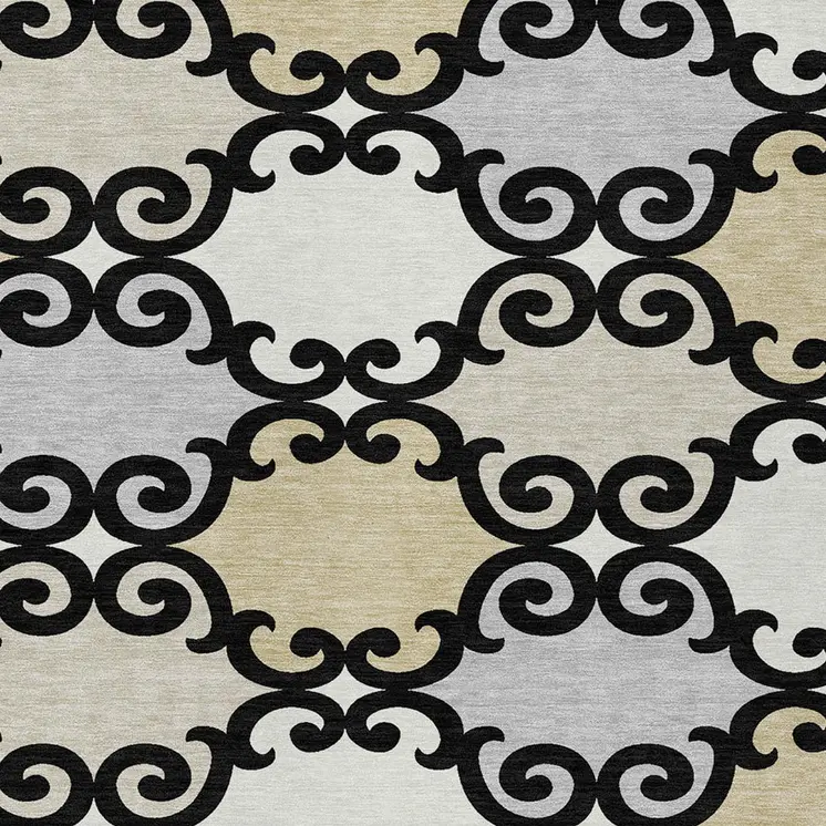 8' X 10' Black Gray And Ivory Trellis Washable Indoor Outdoor Area Rug