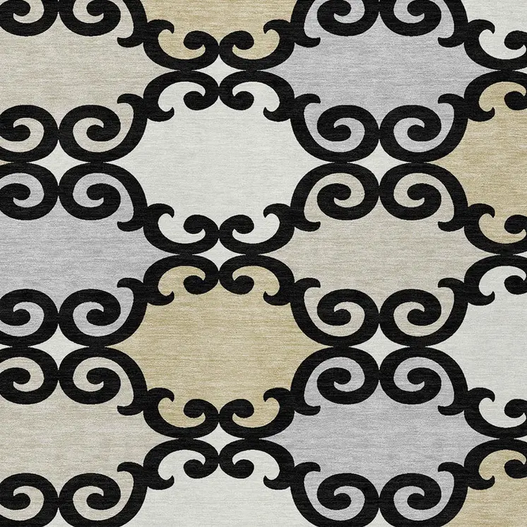 10' X 14' Black Gray And Ivory Trellis Washable Indoor Outdoor Area Rug