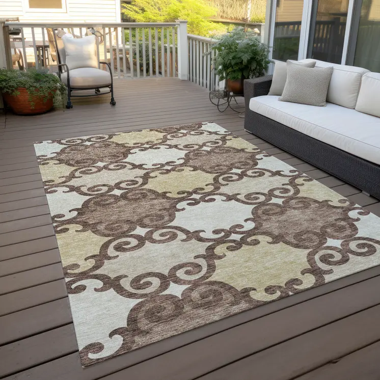 5' X 8' Brown And Beige Trellis Washable Indoor Outdoor Area Rug
