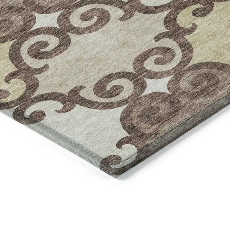 5' X 8' Brown And Beige Trellis Washable Indoor Outdoor Area Rug